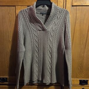 Jeanne Pierre Cable Knit Cowl Neck Cotton Sweater - Brown Size M